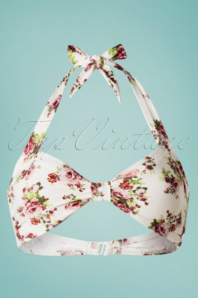 50s Classic Flowers Romance Bikini Top in Cream