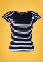 50s Verity Top in Navy and White Stripes