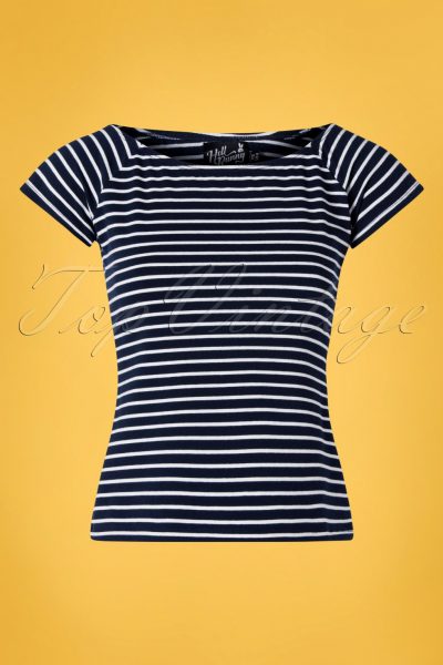50s Verity Top in Navy and White Stripes