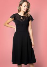 50s Victoria Flutter Sleeve Swing Dress in Black