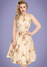 50s Lucinda Floral Swing Dress in Cream