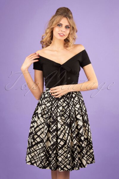 50s Sketchy Swing Skirt in Black and Cream