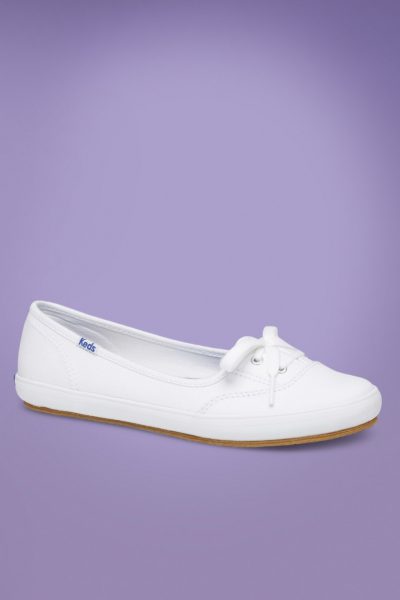 50s Teacup Twill Ballerina Sneakers in White