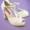 30s Lacey Art Deco T-Strap Pumps in Ivory