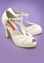 30s Lacey Art Deco T-Strap Pumps in Ivory