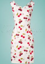 50s Sweet Cherry Floral Wiggle Dress in White