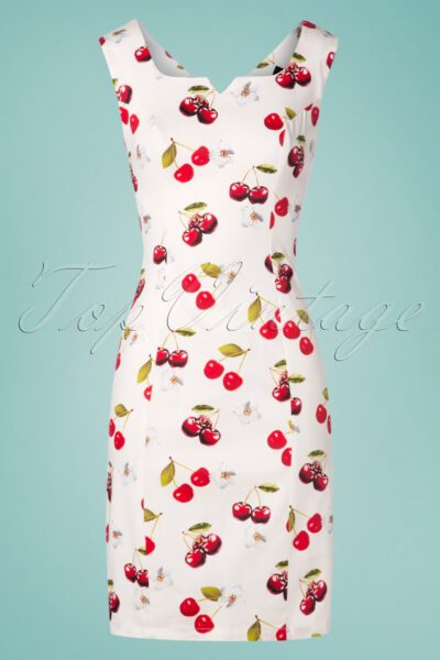 50s Sweet Cherry Floral Wiggle Dress in White