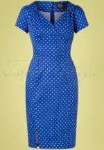 50s Amelia Polkadot Wiggle Dress in Cobalt Blue