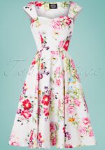 50s Rose Paradise Swing Dress in White