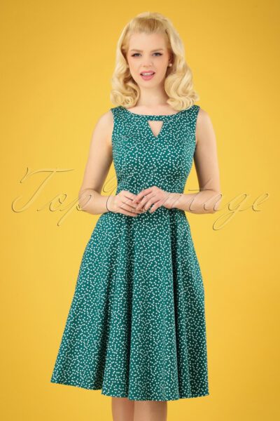 50s La Dosa Dotty Swing Dress in Green