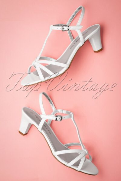 50s Patent Strappy Sandals in Ivory