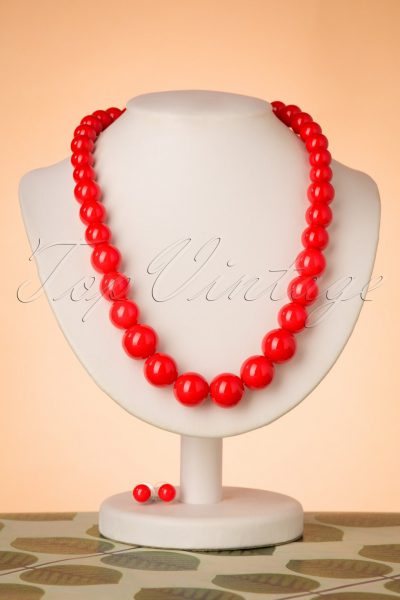 50s Natalie Bead Necklace Set in Red