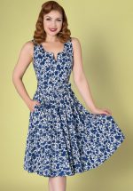 50s Mina Swing Dress in White and Navy