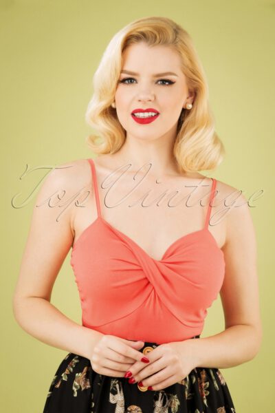 50s Wrap Front Top in Coral