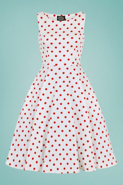 50s Cindy Polkadot Swing Dress in White and Red