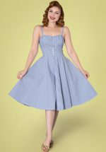 50s Melissendre Gingham Swing Dress in Blue and White