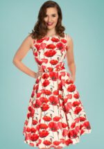 50s Sweet Poppy Swing Dress in Cream