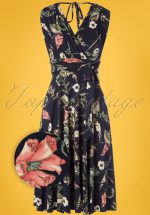 50s Jane Floral Midi Dress in Navy