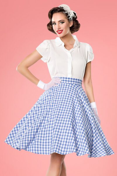 50s Tellerrock Swing Skirt in Blue and White Gingham