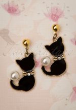 50s Pearl Cat Drop Earrings in Gold