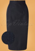 50s Micheline Pitt X Unique Vintage Rachael Wiggle Skirt in Navy Tweed