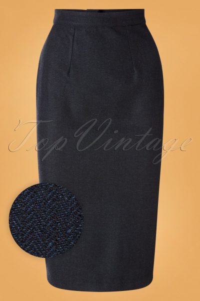 50s Micheline Pitt X Unique Vintage Rachael Wiggle Skirt in Navy Tweed