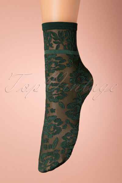 50s Flower Socks in Green