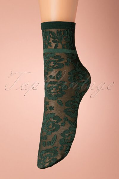 50s Flower Socks in Green