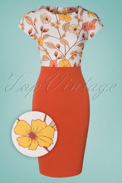 50s Maribelle Pencil Dress in Brick Orange