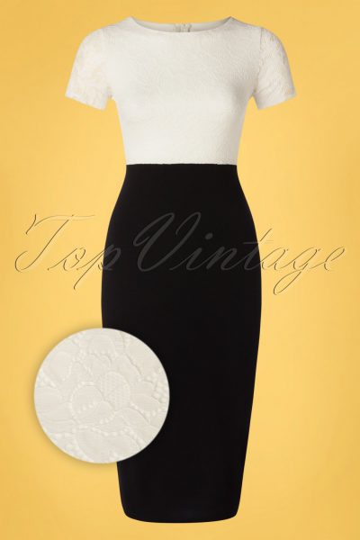 50s Eliane Lace Pencil Dress in Black and Ivory