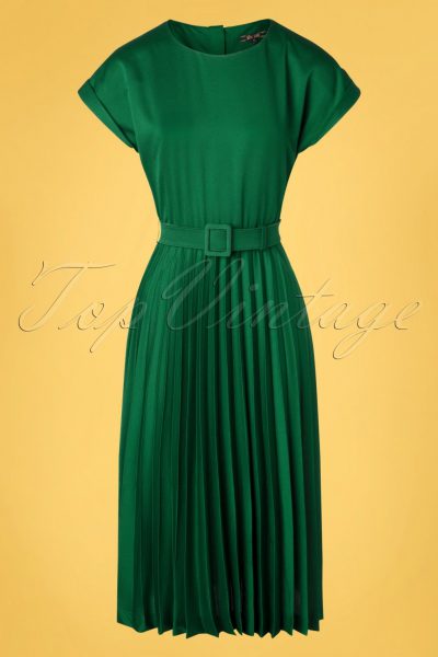 60s Betty Weekender Plisse Dress in Peacock Green