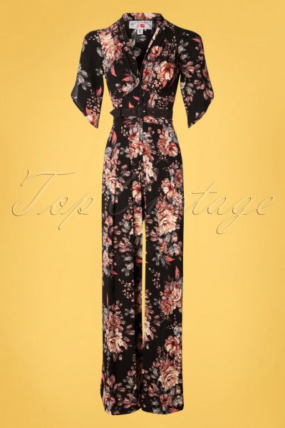 50s Giada Floral Jumpsuit in Black