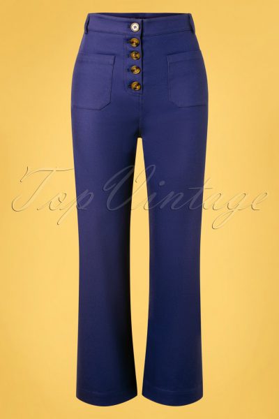 70s High Waisted Sturdy Pocket Pants in Dazzling Blue