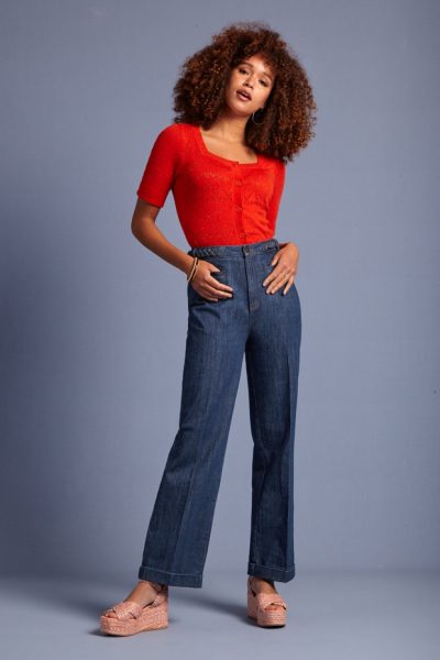 70s Garbo Cropped Braid Pants in Denim Blue