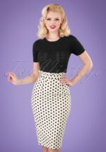 50s Polka Frill Pencil Skirt in White