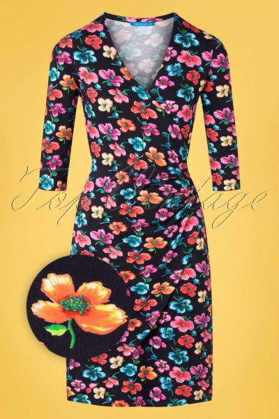 60s Buenos Aires Blossom Dress in Black