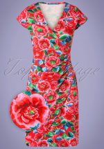 60s Buenos Aires Roses Dress in Red