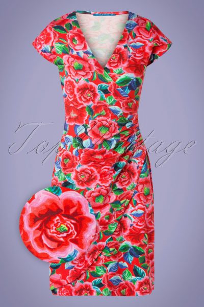 60s Buenos Aires Roses Dress in Red