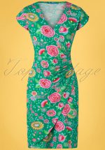 60s Buenos Aires Flowers Dress in Jade