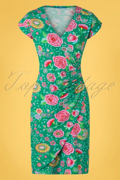 60s Buenos Aires Flowers Dress in Jade