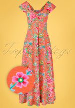 60s Sitges Flowers Maxi Dress in Coral