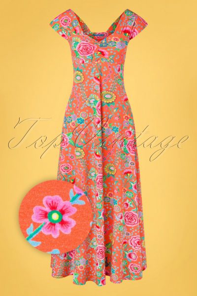 60s Sitges Flowers Maxi Dress in Coral