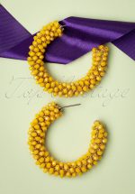 60s Beaded Hoop Earrings in Sunshine Yellow