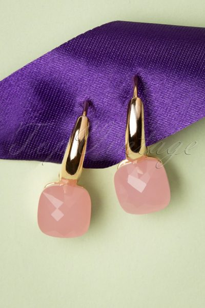 50s Cushion Cut Earrings in Light Pink