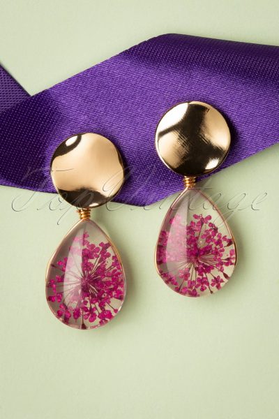 50s Dried Flowers Drop Earrings in Pink