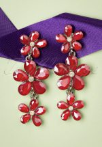 50s Julia Crystal Flower Earrings in Red