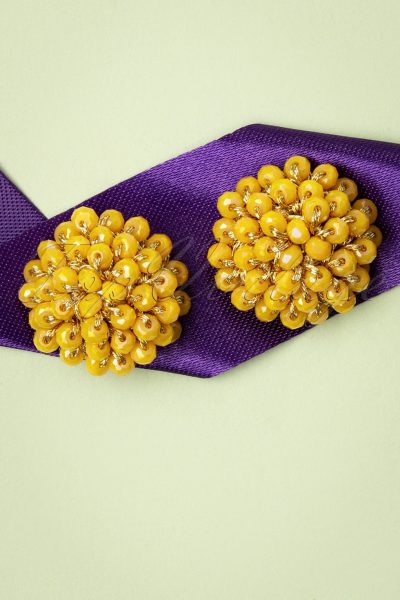 60s Bulb of Beads Earstuds in Sunshine Yellow