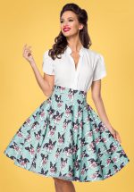50s Claire Dog Swing Skirt in Duck Egg Blue