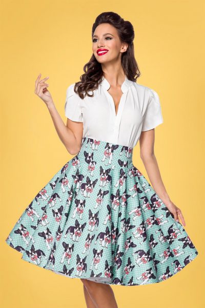 50s Claire Dog Swing Skirt in Duck Egg Blue