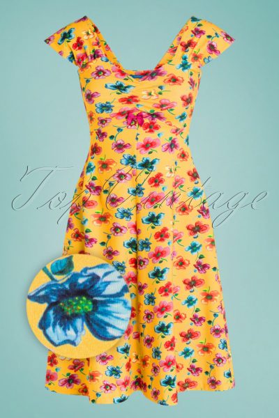 60s Amy Blossom Dress in Yellow